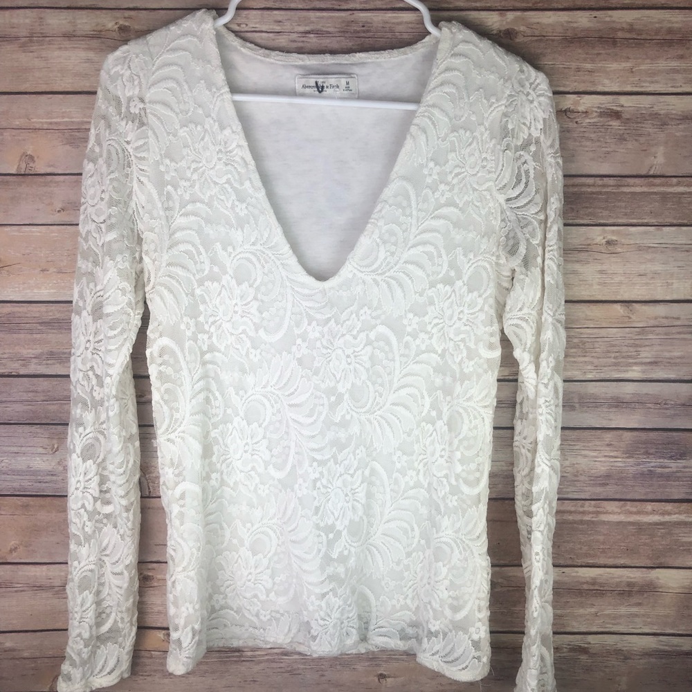 White lace Abercrombie and Fitch long sleeve shirt
